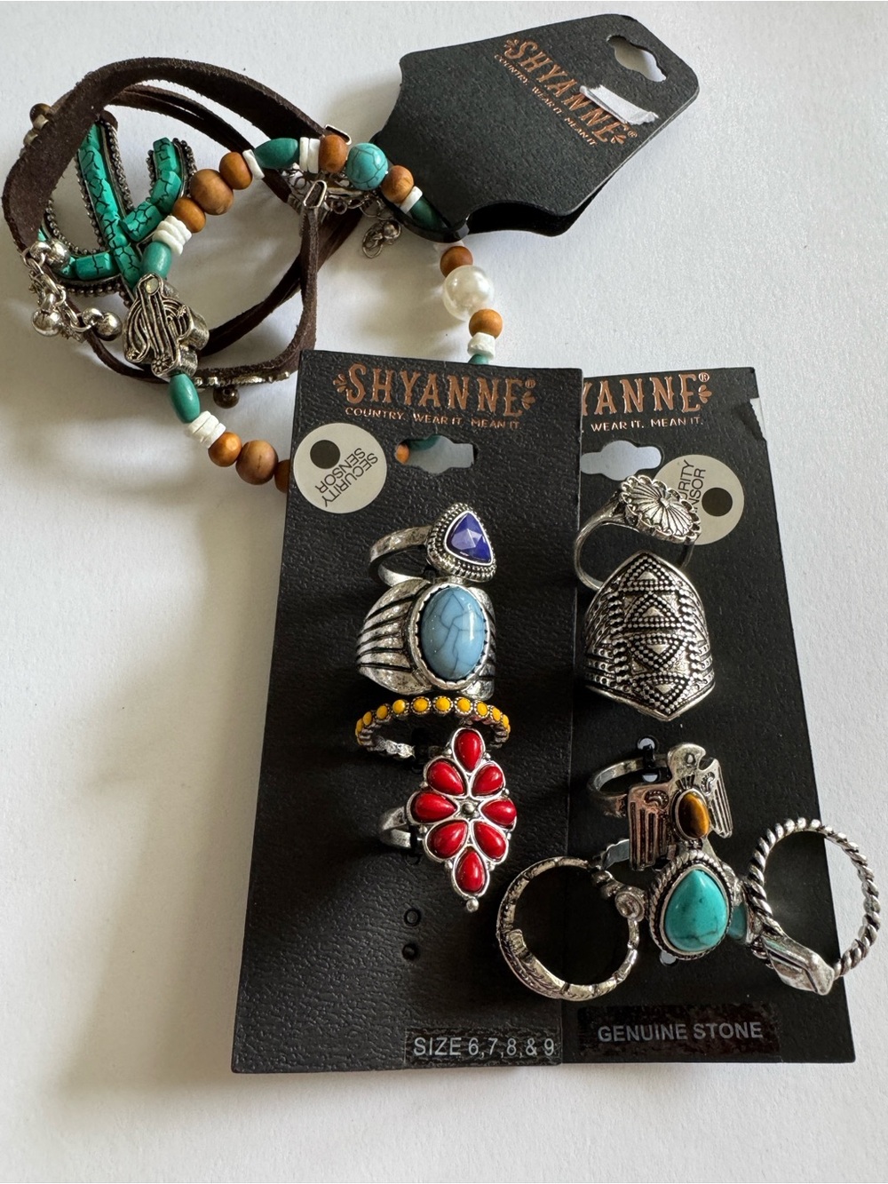 Shyanne Turquoise & Red Stone Mixed Ring Set for Women